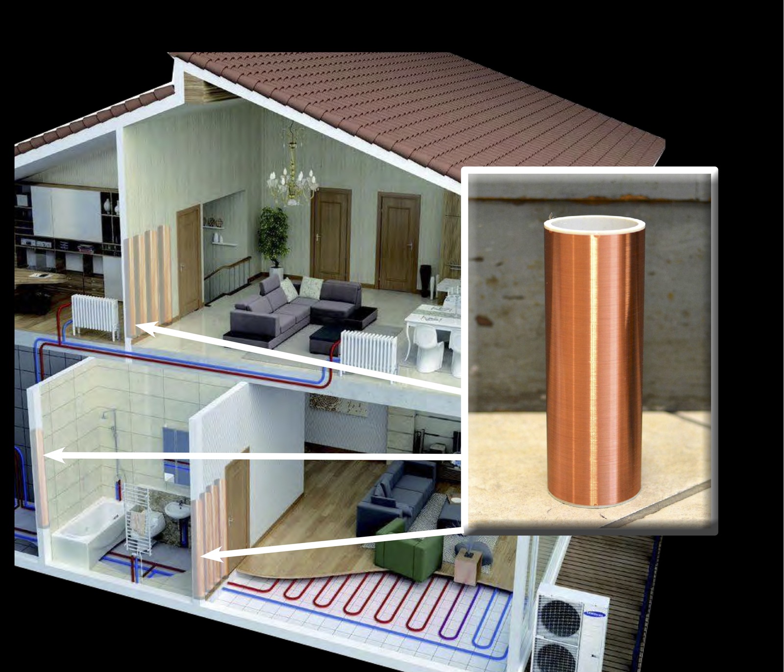 Volodymyr Lietunov — energy cube collector solenoids embedded in a house's walls, floors and roof, atmospheric electricity